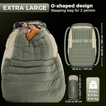 ATEPA 0 Degree Sleeping Bag, 700FP 23℉ / 30.2℉ Down Mummy Cold Weather Double Lightweight Wide XL Sleeping Bags with Compression Sack for Camping Backpacking Hiking