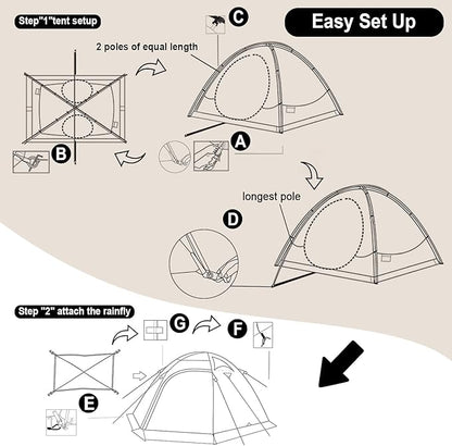 2 Person Backpacking Tent, Waterproof 4 Season Tent, Windproof Cold Weather Winter Tent for Camping, Hiking, Hunting, Cycling