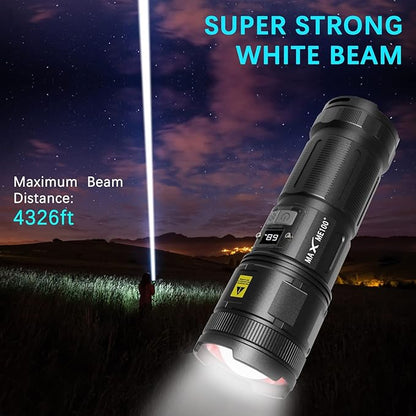MAXME100® Dual Head Long Throw Flashlight, Flashlight High Lumens, Rechargeable, Super Bright, Powerful, Heavy Duty Long Lasting Flashlight for Outdoor Activity & Emergency Use