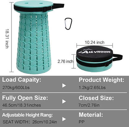 ALEVMOOM Upgraded Collapsible Stool with Cushion,600LBS Max Weight,18.1" Height Adjustable,Sturdy Portable Telescoping Stool,Folding Camping Stool for Outdoor Hiking Travel