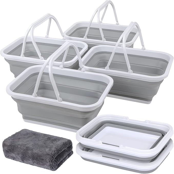 AUTODECO Collapsible Sink with Handle Towel, 2.37 Gal / 9L Foldable Wash Basin for Washing Dishes, Camping, Hiking and Home