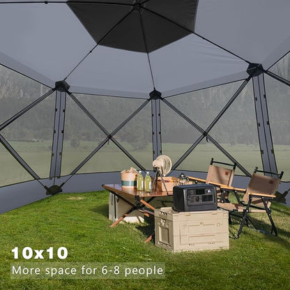 MASTERCANOPY 10x10FT Pop Up Gazebo Screen Tent - Instant Screen House with Netting, Quick Set, Outdoor Canopy Shelter with Carry Bag for Camping, Backyard & Patio (Gray)