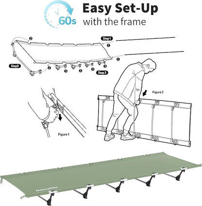 Naturehike GreenWild Camping Cot, Ultralight Folding Backpacking Cot, 60-Second Easy Set-Up, Supports 330lbs, Portable Camping Bed for Adults for Camping Hiking Travel Home