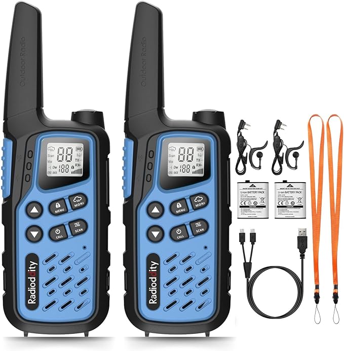 Radioddity FS-T7 Walkie Talkies for Adults Kids Long Range Rechargeable Walky Talky FRS NOAA Two Way Radio, License Free with VOX, USB-C Charging, Flashlight, for Camping Hiking, 2 Pack