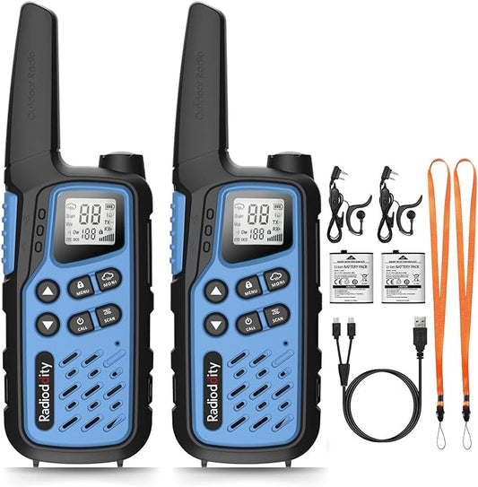 Radioddity FS-T7 Walkie Talkies for Adults Kids Long Range Rechargeable Walky Talky FRS NOAA Two Way Radio, License Free with VOX, USB-C Charging, Flashlight, for Camping Hiking, 2 Pack