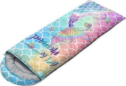Kids Sleeping Bag for Boys Girls,Rocket Moon Print-Lightweight Warm Portable Outdoor Indoor-Waterproof Cold Weather Resistant Sleeping Bag for Camping Hiking