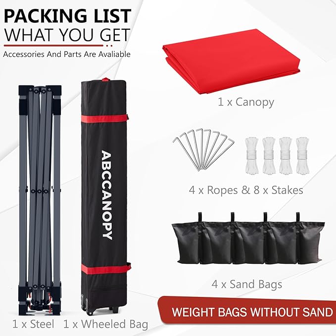 ABCCANOPY Outdoor Pop up Canopy Tent, 10x10 Instant Portable Canopy for Camping, Beach, Backyard, Red