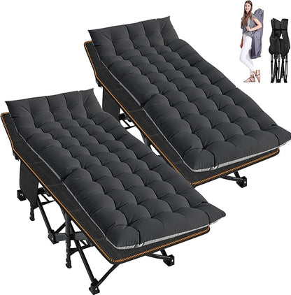 ABORON 2 Pack Folding Camping Cot W/Mat for Adults, Heavy Duty Outdoor Bed with Carry Bag,1200 D Layer Oxford Travel Camp Cots