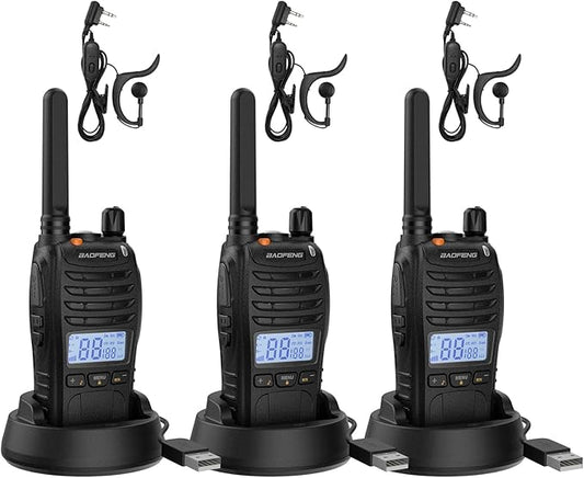 Baofeng BF-88ST Pro Walkie Talkies - 3 Pack, Long Range Radios Walkie Talkies for Kids and Adults, Upgraded from BF-88ST NOAA VOX Dual Watch, with Desktop Charger and Earpieces (Black)