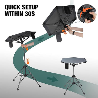 Extra Tall Folding Chairs & Adjustable Height Folding Table Set, Portable Outdoor Bar Table & Foldable Director Chairs with High Back and Storage Bag for Backyard,Beach,Travel