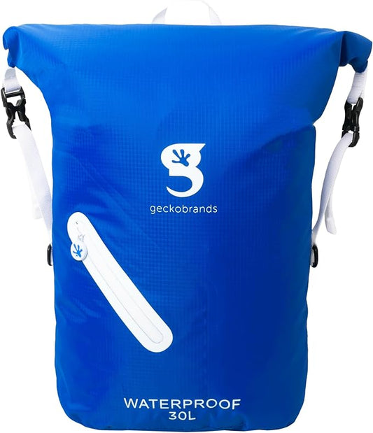 geckobrands Lightweight 30L Waterproof Backpack - Lightweight Watertight Outdoor Bag Hiking Traveling Light Water Activities
