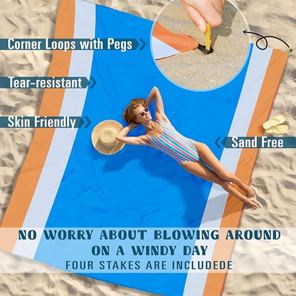 Beach Blanket Sandproof Waterproof 78''×81''1-5 Adults Oversized,Compact Lightweight Durable Beach Mat for Travel Camping Hiking Picnic Blanket