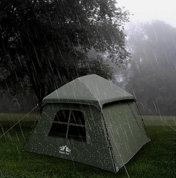 Night Cat Blackout Cabin Tent: 4 Person Pop Up Camping Tent with Vestibule & Rainfly Waterproof Instant Easy Setup Family Tent