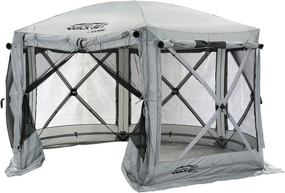 CLAM Pop Up Screen Tent, Outdoor Camping Gazebo Canopy, Pavilion, 12.5', Gray - Heavy-Duty Portable Screened Shelter with Netting for Beach, Patio, and Backyard