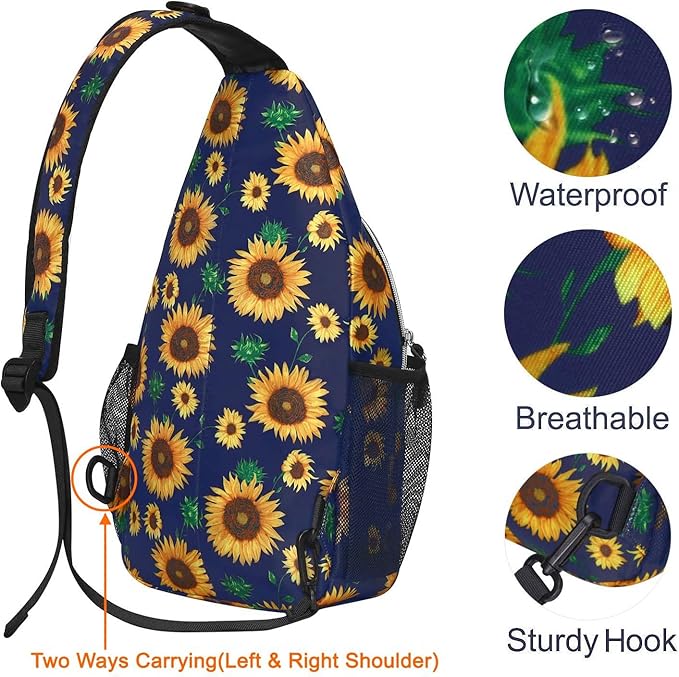 MOSISO Sling Backpack,Travel Hiking Daypack Sunflower Rope Crossbody Shoulder Bag