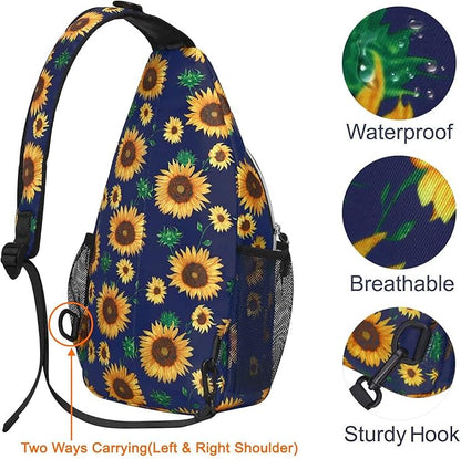 MOSISO Sling Backpack,Travel Hiking Daypack Sunflower Rope Crossbody Shoulder Bag