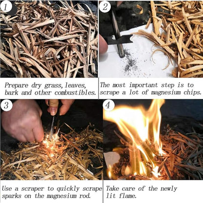 4.25 Inch Flint Fire Starter, Survival Ferro Rods Starter with Easy Grip Handle and Multifunction Striker, Waterproof Flint Fire Can be Struck 15000 Times for Camping, Hiking (Pack of 2)