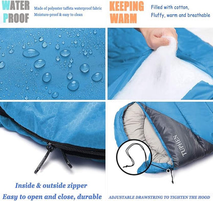 tuphen- Sleeping Bags for Adults Kids Boys Girls Backpacking Hiking Camping Microfiber Liner, Cold Warm Weather 4 Seasons Indoor Outdoor Use, Lightweight & Waterproof
