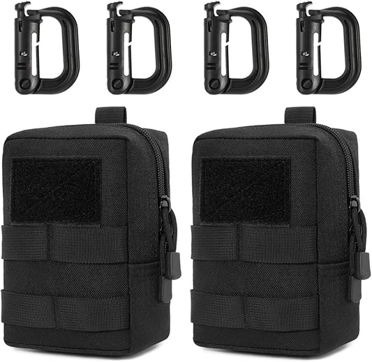MUCHER 2 Pack Molle Pouches Tactical Pouches EDC Pouch Organizer Molle Bag Utility Pouch with 4 Carabiners for Outdoor Hiking Hunting Camping Training