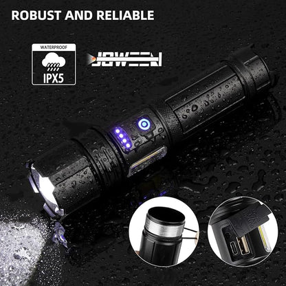 Rechargeable Flashlight, Portable and Super Bright Torch Light with 7 Modes, Power Output Function, IPX5 Waterproof for Outdoor Activities
