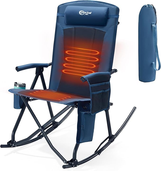 PORTAL Oversized Folding Rocking Camping Chair Portable Outdoor Rocker with High Back Hard Armrests Carry Bag, Supports 400 lbs