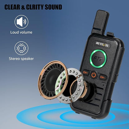 Retevis RB45 Rechargeable Walkie Talkies Long Range,Portable 2 Way Radio for Adults,Emergency Alarm,Dual PTT Two Way Radios for Cruise Camping Family Outdoor(4 Pack)