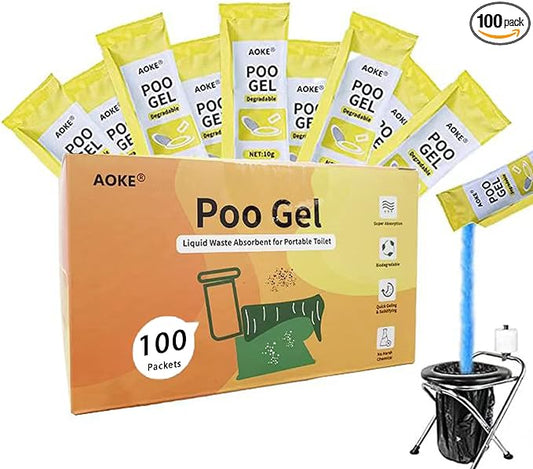 AOKE Portable Toilet Powder, 100 Pack Poo Gel for Camping Eco Absorbent Gel Liquid Waste Gelling and Deodorizing Powder, Emergency Toilet Waste Treatment for Outdoor Camping Hiking