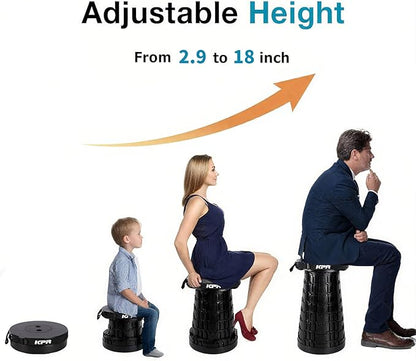 2025 Upgraded Collapsible Stool & 3IN1 Cushioned Carry Bag, Portable Telescopic Camping Chair, Adjustable Height Folding Step Stool Retractable Seat or Footrest for Outdoors & Indoor, Max 620lbs