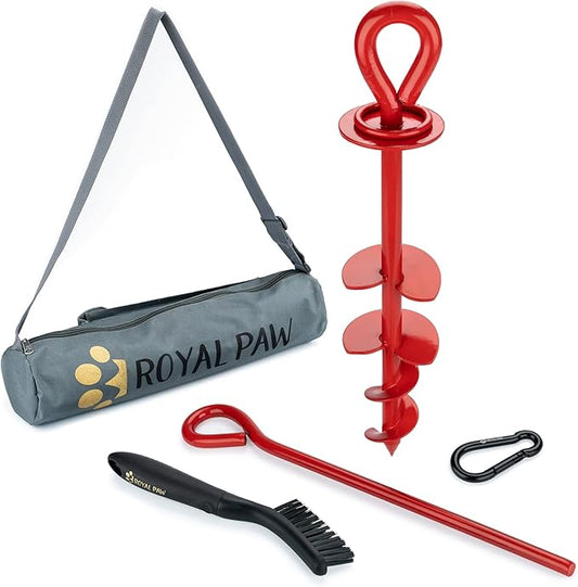 Dog Tie Out Stake - Heavy Duty Dog Stake for Large Dogs up to 210 lbs, Dog Stakes for Outside, Dog Anchor, and Dog Gadget | Use Any Dog Tie Out Cable or Dog Yard Leash (R1-Crimson Red)
