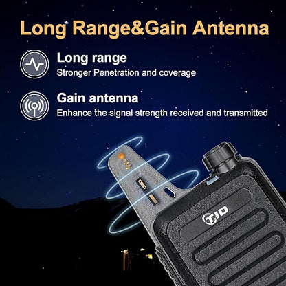 TIDRADIO TD-M8s 2 Way Radio Walkie Talkies Rechargeable VOX License-Free Two Way Radio with Earpiece Walkie Talkies for Adults School Church Restaurant Business Office (10 Pack)