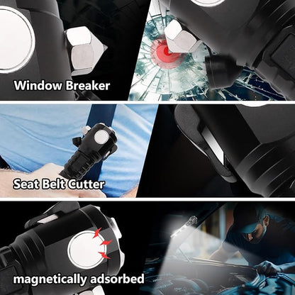 Multi-Function Emergency with Window Breaker and Seatbelt Cutter, LED Flashlight, Strobe SOS Beacon，Mobile Power，Alarm Rescue, 2024 Version，for car，Outdoor，Hiking, Fishing, Dog Walking
