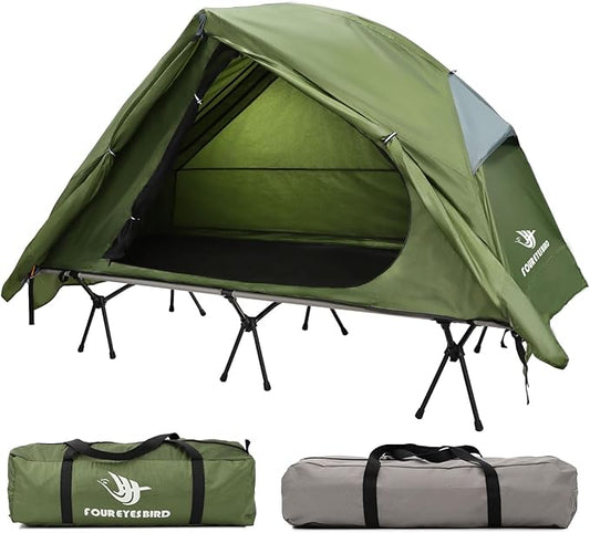 4-in-1 Camping Cot Tent, Foldable Elevated Tent Set for 1 Person to Use, Elevated Camping Bed Tent for Outdoor Hiking, Camping