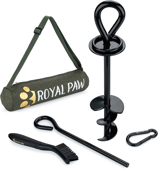 Dog Tie Out Stake - Heavy Duty Dog Stake for Large Dogs up to 125 lbs, Dog Stakes for Outside, Dog Anchor, and Dog Gadget | Use Any Dog Tie Out Cable or Dog Yard Leash (MB1-Midnight Black)