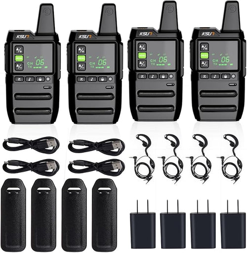 KSUN Walkie Talkies for Adults Rechargeable with Earpiece 22 FRS Channels LCD Screen,VOX Flashlight Rechargeable Battery Portable for Cruise Camping Hiking GZ20 (4 Pack)