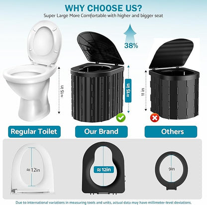 Portable Toilet, Upgraded 12-inch Toilet Seat, Folding Toilet With Removable Paper Holder, Camping Toilet With A Load Capacity Of 450 Lbs, Portable Potty For Indoor, Outdoor, And Emergency Use