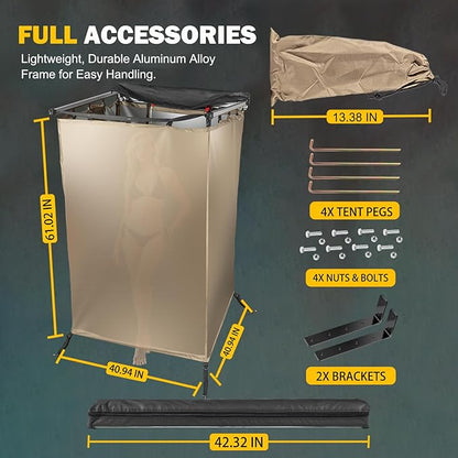 Fits for Jeep/Toyota Shower Tent Awning | 300D Ripstop Fabric,Instant Setup for 4x4 Overlanding & Boating - Aluminum Frame with Shower Head Holder - for Camping, Off-Roading, Fishing & Road Trips