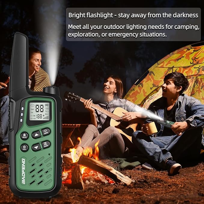 Baofeng Walkie Talkies with 22 FRS Channels, Long Range Walkie Talkies for Adults MP25 Family Walkie Talkie Two Way Radio with LED Flashlight LCD Display for Hiking Camping (Green,Include Battery)