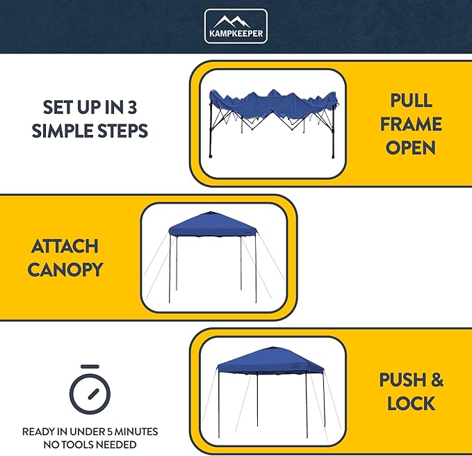 KAMPKEEPER 10x10 Pop Up Canopy Tent with 2 Sidewalls - Waterproof Outdoor Shelter for Sun Shade, Camping, Beach, Patio and Backyard Events, Navy Blue