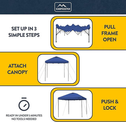 KAMPKEEPER 10x10 Pop Up Canopy Tent with 2 Sidewalls - Waterproof Outdoor Shelter for Sun Shade, Camping, Beach, Patio and Backyard Events, Navy Blue