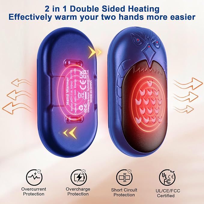 MAKINO Hand Warmers Rechargeable 2 Pack 20Hrs Long Heating 6000mah Electric Portable Pockets Handwarmers Reusable USB Heater for Outdoor Camping Hunting Golf Raynauds Women Men
