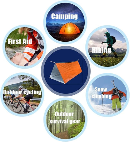 1 Piece Survival Shelter, Polyester Film Emergency Tent Survival Kit with String Bundle Pocket Whistle for Hiking, Car Camping, First Aid Hurricane