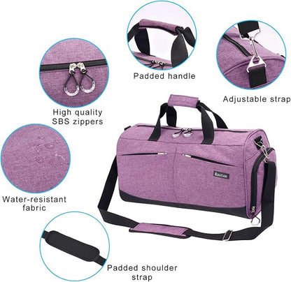 Kuston Sports Gym Bag with Shoes Compartment &Wet Pocket Gym Duffel Bag Overnight Bag for Men and Women-Purple