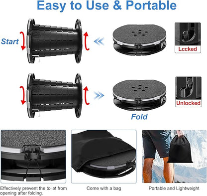 CKE Upgraded Retractable Portable Toilet for Camping with Soft PU Cushion, 300LBS Folding Toilet Adjustable Height Camping Toilet for Adults Kids, Portable Potty Travel Foldable Toilet for Camping/Car