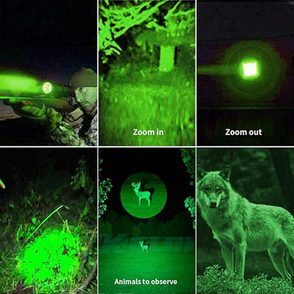 Two-in-one Flashlight with White Light and Green Light，Green Flashlight Rechargeable， Outdoors Zoom Green Tactical Flashlight ，2 Modes.