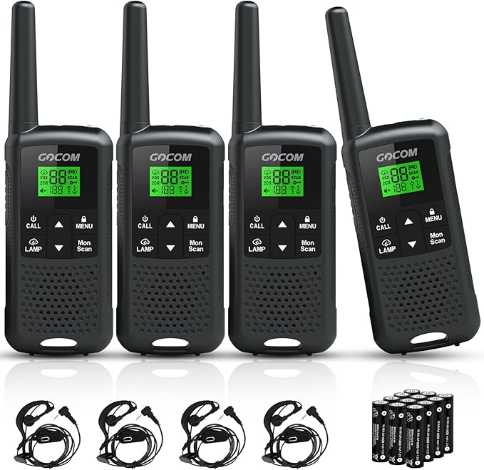G200 Walkie Talkies for Adults, Long Range Two Way Radios Family Radio Service (FRS) Rechargeable 22 CH NOAA VOX Scan Flashlight 4 Pack Hand held radios