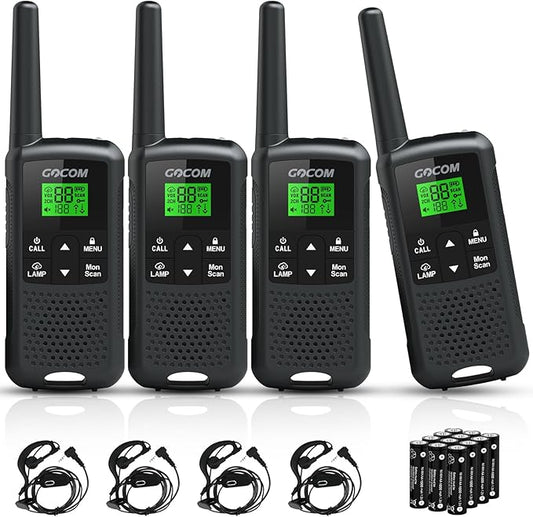 G200 Walkie Talkies for Adults, Long Range Two Way Radios Family Radio Service (FRS) Rechargeable 22 CH NOAA VOX Scan Flashlight 4 Pack Hand held radios