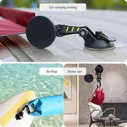 CONBOLA Suction Cups Hooks 4 Pieces Outdoor Car Camping Essentials Heavy Duty Upgraded Tie Down Suction Cup,Camper Accessories Strong Power for RV Boat Window Glass Camping Trap.(4 pcs,Yellow)