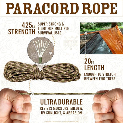 World's Toughest Ultralight Survival Tent • 2 Person Mylar Emergency Shelter Tube Tent + Paracord • Year-Round All Weather Protection for Hiking, Camping, & Outdoor Survival Kits