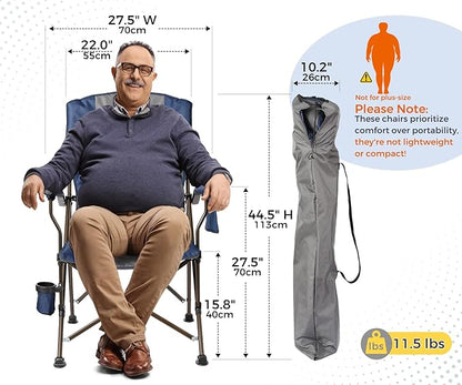 Large High Back Camping Chair for Adults - Oversized Comfortable for Tall People - Heavy Duty 450lbs Capacity K-Frame, Padded Seat & Armrests for Sitting Fishing Lawn Outside, Cup Holder (Blue)