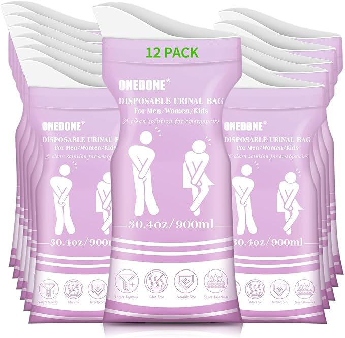 ONEDONE Disposable Urine Bags 6/8/12/24 30.4 OZ Pee Bags for Travel for Men Women Kids Emergency Urine Bags Portable Unisex Urinal Bags Vomit Bags for Traffic Jams Camping Hiking